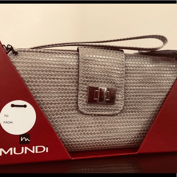 NWT MUNDI Creme/Gold Womens Clutch - Picture 10 of 12